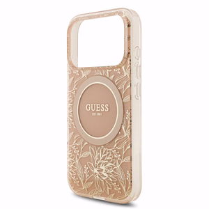 Dėklas Guess IML Flowers Allover Strap MagSafe Apple iPhone 18 Pro rožinis