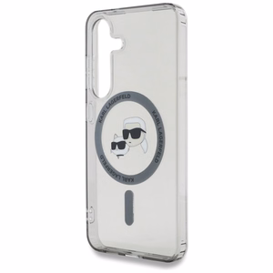 Dėklas telefonui Karl Lagerfeld Button Karl & Choupette Heads Išspausdintas logotipas MagSafe Samsung Galaxy S25 - juodas