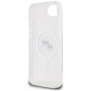 Karl Lagerfeld IML metalinis Karl & Choupette galvų Magnetinis dėklas telefonui iPhone 16e - baltas