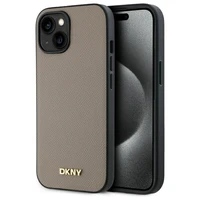 DKNY Grained Metal Logo Magnetinis iPhone 15 dėklas - smėlio spalvos