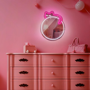 Neon MIRROR LED SLEEPING CAT baltas rožinis FMNE03 Forever Light