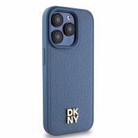 DKNY Odinis monogramos rašto metalinis logotipas Magnetinis dėklas iPhone 15 Pro - mėlyna