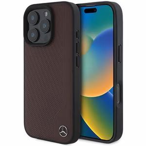 Кожаный чехол Mercedes MB Wood Imitation MagSafe для iPhone 16 Pro - красный