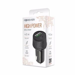 Forever automobilinis įkroviklis 1xUSB 2,4A + 1xUSB-C PD 45W LA-04 juodas