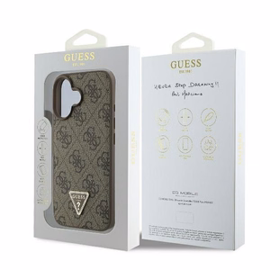 Guess Odinis 4G Trikampis Strass Magnetinis iPhone 16 dėklas - ruda