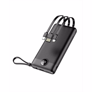 Išorinė baterija Veger W1116 juoda 10000mAh (PD / QC3.0) + integruotas 3in1 laidas