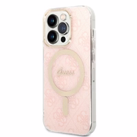 Rinkinys Guess GUBPP14LH4EACSP dėklas + įkroviklis iPhone 14 Pro 6.1" rožinis/rožinis kietas dėklas 4G Print Magnetinis