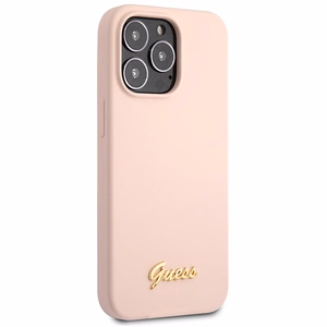 Dėklas Guess GUHCP13XLSLMGLP iPhone 13 Pro Max 6.7" šviesiai rožinė/šviesiai rožinė kietas dėklas Silikoninis Užrašas Auksinis Logotipas