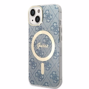 Rinkinys Guess GUBPP14MH4EACSB dėklas + įkroviklis iPhone 14 Plus 6.7" mėlynas/mėlynas kietas dėklas 4G Print Magnetinis