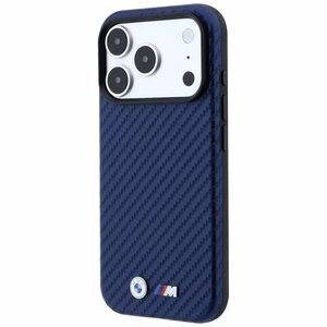 BMW M Carbon Metal Logo MagSafe dėklas, skirtas iPhone 17 Pro / 18 Pro – tamsiai mėlynas