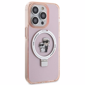 Karl Lagerfeld KLHMP15LHMRSKCP iPhone 15 Pro 6.1" rožinis/rožinis kietas dėklas su žiediniu stovu Karl&Choupette Magnetinis