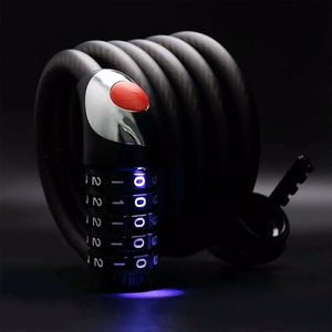 Rockbros RKS531 dviračio spyna su 5 skaitmenų kodu, plieniniu lynu, 180 cm, su LED apšvietimu - juoda