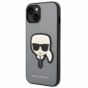 Karl Lagerfeld Saffiano Karlo Galvos Pleistras dėklas iPhone 14 - sidabrinis