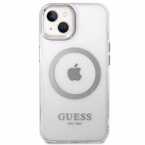 Guess GUHMP14MHTRMS iPhone 14 Plus 6.7" sidabrinis/sidabrinis kietas dėklas Metalinis kontūras Magnetinis