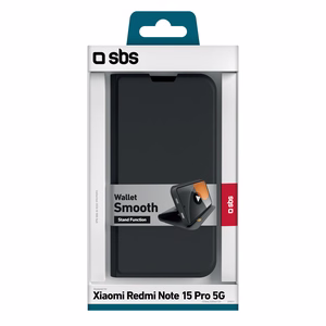 SBS Wallet Smooth atverčiamas dėklas Xiaomi Redmi Note 15 Pro - juodas