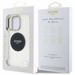 Guess IML Metal Colored Circle Classic Logo Magnetinis dėklas telefonui iPhone 16 Pro - juodas