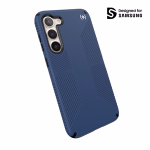 Speck Presidio2 Grip dėklas, skirtas Samsung Galaxy S23+, neslystantis, „Coastal Blue / Black“ rašto