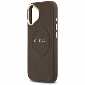 GUESS dėklas telefonui IPHONE 17, suderinamas su MagSafe GUHMP17SPSAMSECW (PU W/ Peony Hot Stamp) rudas
