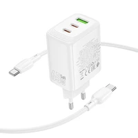 Borofone Wall charger BN32 Cargador GaN - USB + 2xType C - QC 3.0 PD 65W with Type C to Type C white