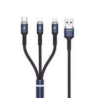 WEKOME WDC-119 Fython Series - 3-in-1 USB-A to Lightning + USB-C + Micro USB PD connection laidas 1.2 m (juodas)