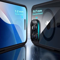 ESR Classic Hybrid Halolock Magnetinis dėklas telefonui + grūdintas stiklas iPhone 16 Pro - skaidrus su juodu rėmeliu