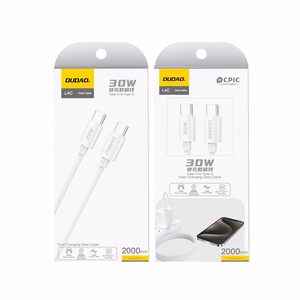 Dudao L4C USB-C / USB-C 30W kabelis 1.2m - baltas