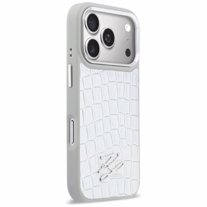 Karl Lagerfeld Croco KL Script Logo MagSafe dėklas for iPhone 17 Pro Max - sidabrinis