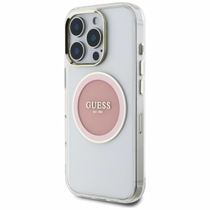 Guess IML Metal Colored Circle Classic Logo Magnetinis dėklas telefonui iPhone 16 Pro Max - rožinis
