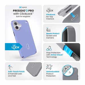 Speck Presidio2 Pro dėklas su MagSafe ir ClickLock, skirtas iPhone 16 Plus, „Future Lavender/Cassis Purple“