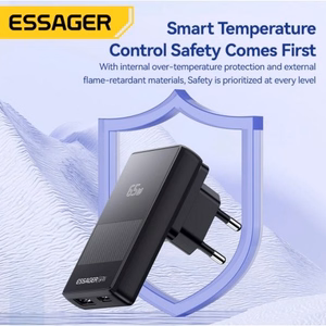 Įkroviklis Essager Ultra Thin juodas 65W (PD / QC3.0)