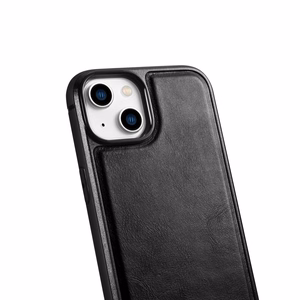 iCarer odinis Oil Wax dėklas padengtas natūralia oda iPhone 14 Plus juoda