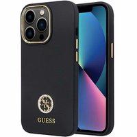Guess GUHCP13LM4DGPK dėklas telefonui iPhone 13 Pro / 13 – juodas Silikoninis Logo Strass 4G