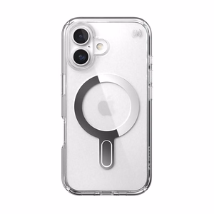 Speck Presidio Perfect-Clear dėklas su MagSafe ir ClickLock, skirtas iPhone 16, „Clear/Chrome“