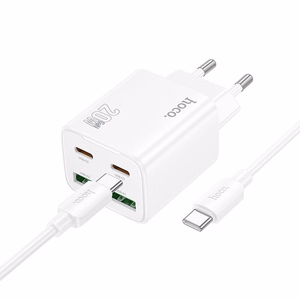 Įkroviklis telefonui Hoco 2 x USB C + 2 x USB A QC3.0 PD 3A 20W + kabelis USB C į USB C N55 balta