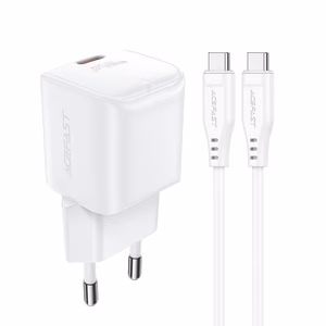 "Acefast A77 Mini PD 30W GaN sieninis įkroviklis + USB-C kabelis - baltas