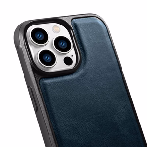 iCarer odinis Oil Wax dėklas telefonui iPhone 14 Pro Max, odinis dėklas mėlynas (WMI14220720-BU)