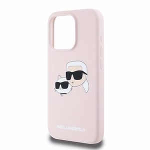 Karl Lagerfeld silikoninis Karl&Choupette magnetinis dėklas telefonui iPhone 15 Pro - rožinis