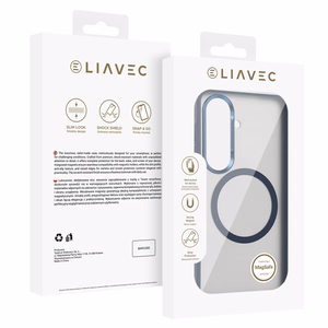 Liavec Soft Case dėklas su metaliniu rėmeliu, skirtas Samsung Galaxy S26, tamsiai mėlynas