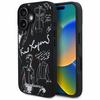 Karl Lagerfeld Grained Pattern & Logo MagSafe Dėklas for iPhone 16 - juodas