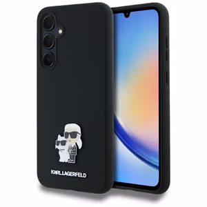 Karl Lagerfeld Silikoninis Karl&Choupette Metal Pin dėklas Samsung Galaxy A35 - juodas