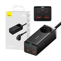 Baseus GaN3 Pro sieninis įkroviklis / maitinimo juosta 2xUSB + 2xUSB-C + AC, 100W (juodas)