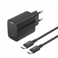 FONENG tinklo įkroviklis EU65 PD 20W 1xUSB-C + laidas USB-C - USB-C juodas
