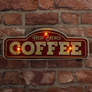 RETRO metalinė iškaba LED Fresh Brewed Coffee Forever Light
