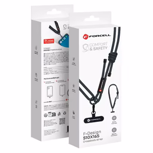 FORCELL F-DESIGN S10X165 kryžminė telefono virvelė su reguliuojamu ilgiu (maks. 82,5cm kilpoje) juoda