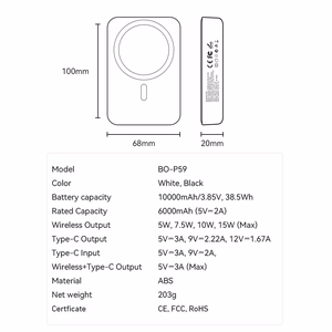 BWOO 20W 10000 mAh išorinė baterija, juoda