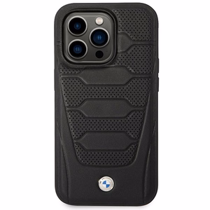 Dėklas telefonui BMW BMHMP14X22RPSK iPhone 14 Pro Max 6.7 - juodas odinis sėdynių raštas MagSafe