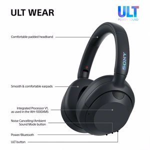 Sony ULT WEAR – belaidės Bluetooth ausinės su ULT POWER SOUND, giliais bosais, triukšmo slopinimu, iki 30 val. baterija