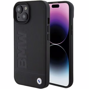 BMW MagSafe Leather Hot Stamp чехол для iPhone 15 Plus - чёрный
