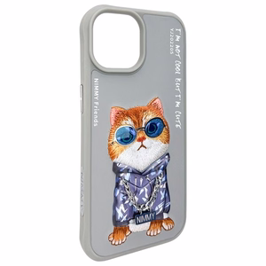 Nimmy Glasses Cool Cat iPhone 15 dėklas - pilkas