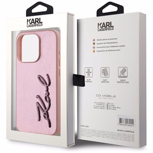 Karl Lagerfeld Wrinkled Metal Signature dėklas telefonui iPhone 15 Pro Max - rožinis